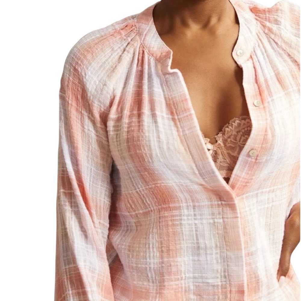 Cloth & Stone Anthropologie plaid gauzy long sleeve top Sz M excellent condition